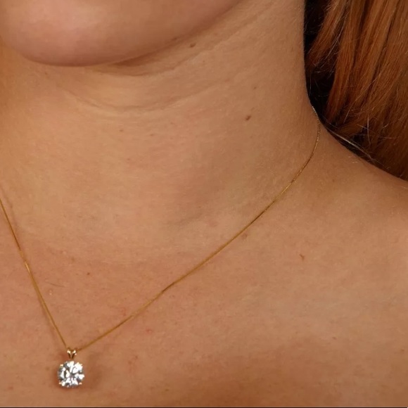 3.0CT Round Pendant 14K Yellow Gold Necklace - Picture 4 of 5